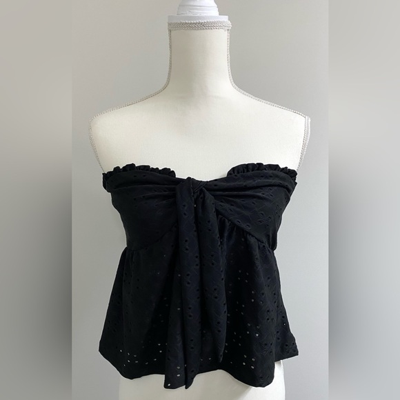 SHEIN Tops - SHEIN Womens M Solid Black Eyelet Lace Strapless Crop Top Boho Y2K Minimalist